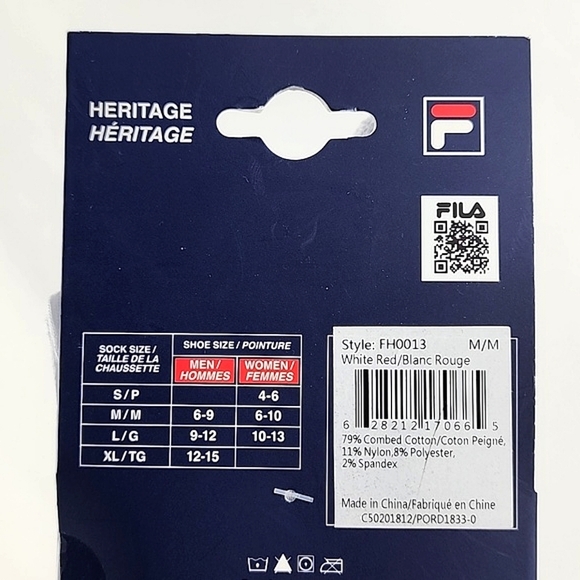 ⭐3/ $30⭐ FILA Heritage Unisex 2 Designs In 1 Crew To Quarter Cotton Socks White - Picture 8 of 8